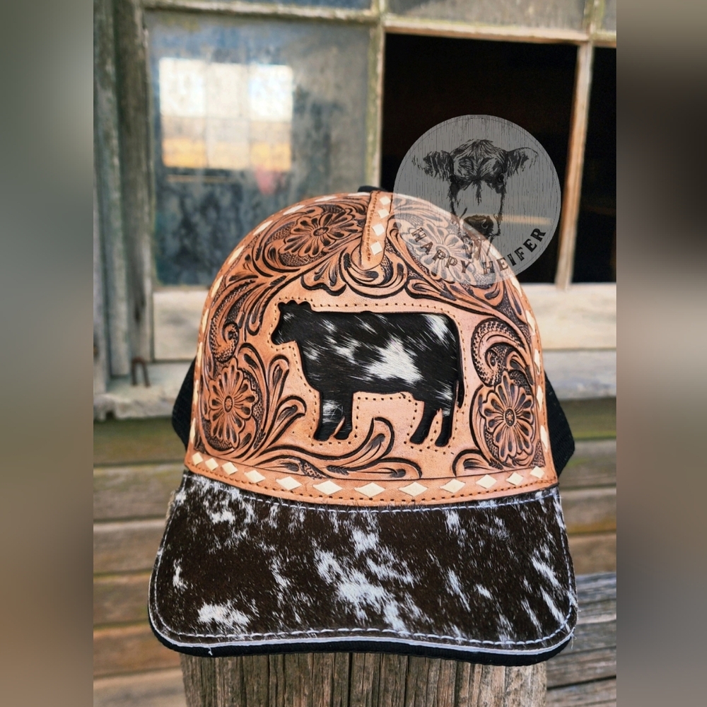 Cowhide Embossed Cap with Leather Patch